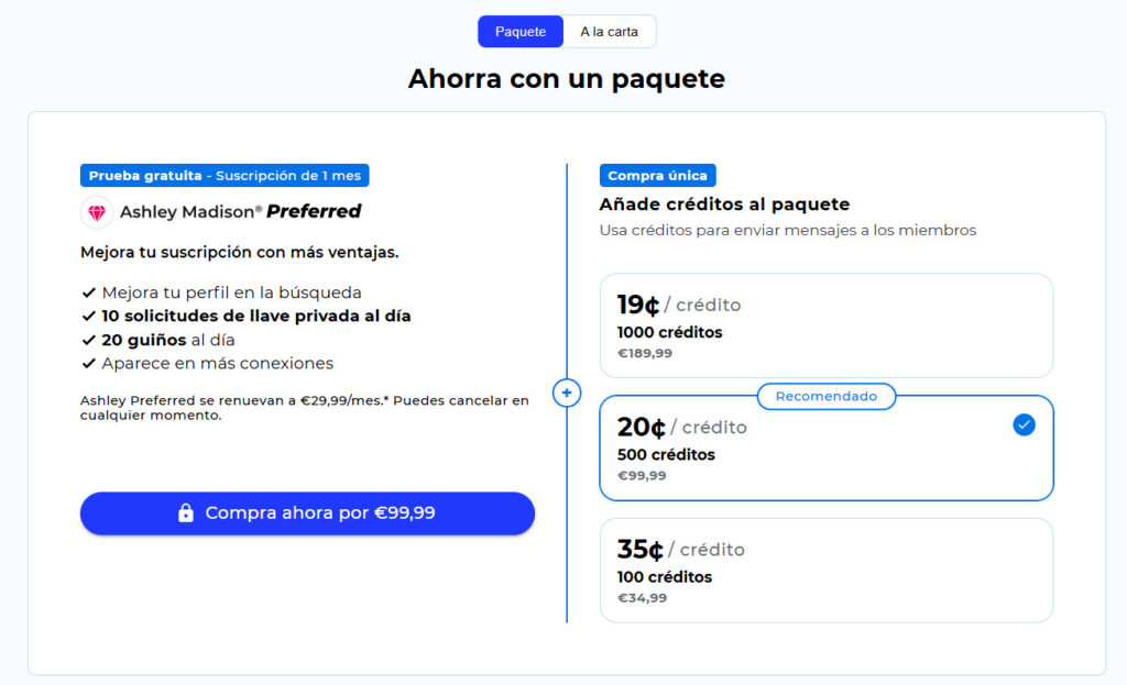 Ashley Madison precios